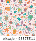 Bugs, leaves and flowers seamless pattern 98375511