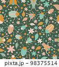 Bugs, leaves and flowers seamless pattern 98375514