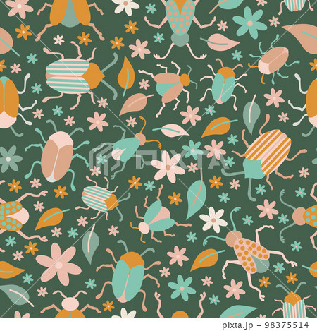 Bugs, leaves and flowers seamless pattern Bugs, leaves and flowers seamless pattern 98375514