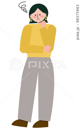困りごとがあって考えている女性のイラスト 98375663