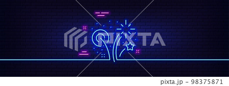 Neon light glow effect. Fireworks line icon. Pyrotechnic salute sign. Carnival celebration lights symbol. 3d line neon glow icon. Brick wall banner. Fireworks outline. Vector Neon light glow effect. Fireworks line icon. Pyrotechnic salute sign. Carnival celebration lights symbol. 3d line neon glow icon. Brick wall banner. Fireworks outline. Vector 98375871