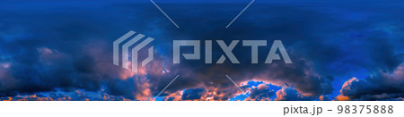 Overcast sky panorama on rainy day with Nimbostratus clouds in seamless spherical equirectangular format. Full zenith for use in 3D graphics, game and for aerial drone 360 degree panorama as sky dome. 98375888