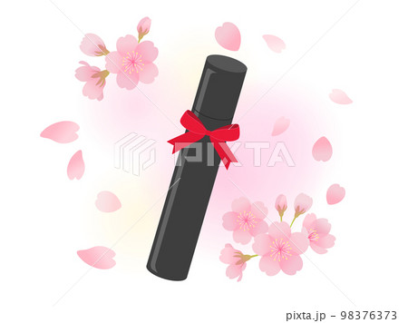 卒業イメージ_卒業証書と桜 98376373