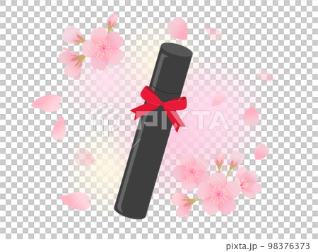 卒業イメージ_卒業証書と桜 98376373