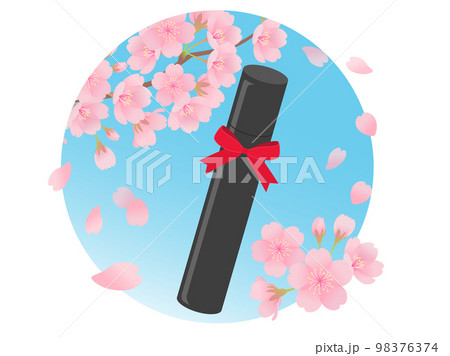 卒業ワンポイントイメージ_卒業証書と桜 98376374