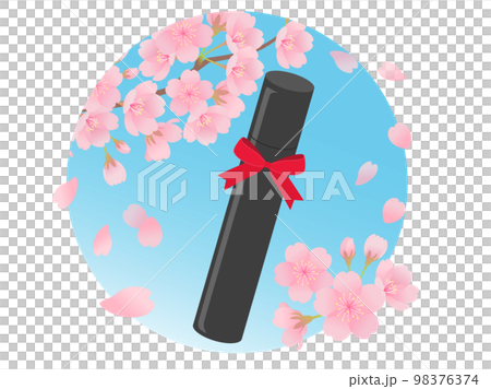 卒業ワンポイントイメージ_卒業証書と桜 98376374