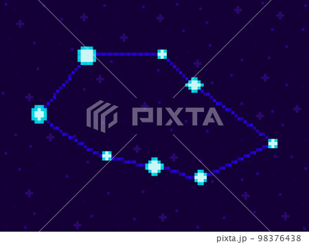 Vela constellation in pixel art style. 8-bit stars in the night sky in retro video game style. Cluster of stars and galaxies. Design for applications, banners and posters. Vector illustration 98376438