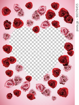 ピンクと赤の薔薇・ハート型の枠飾りのイラスト素材 [98376455] - PIXTA