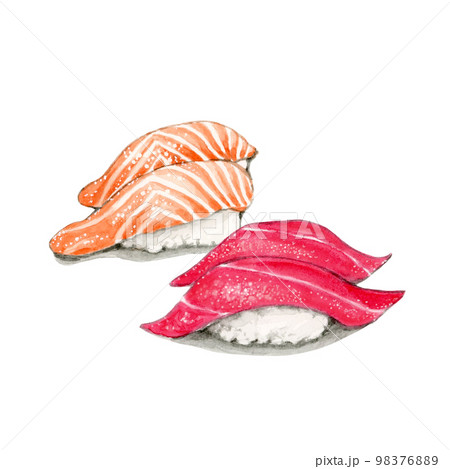 握り寿司　マグロとサーモン【手描き水彩】 98376889