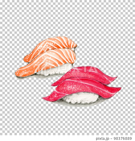 握り寿司　マグロとサーモン【手描き水彩】 98376889