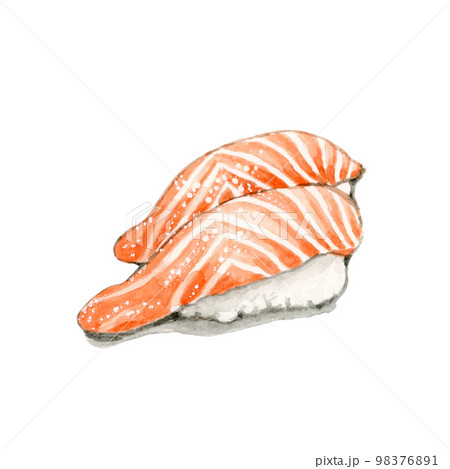 サーモンの握り寿司【手描き水彩】 98376891