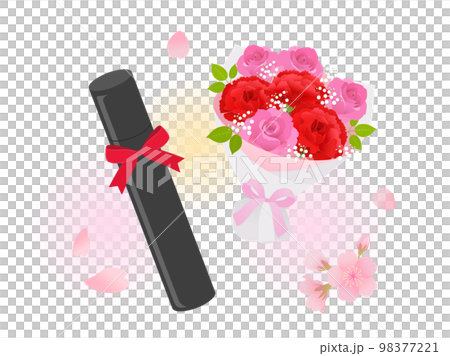 Graduation image _ diploma, bouquet and cherry blossoms 98377221