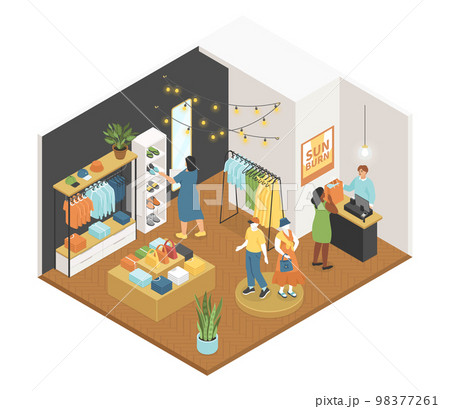 Clothing shop - modern vector colorful isometric illustration 98377261