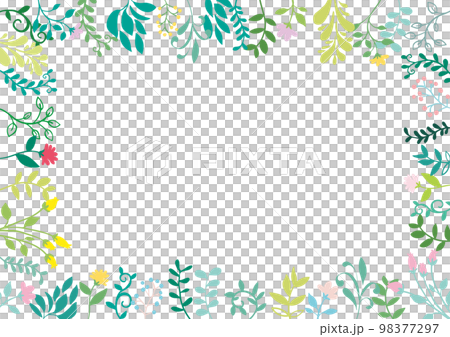 北欧風　手描き植物飾り囲みフレーム 98377297