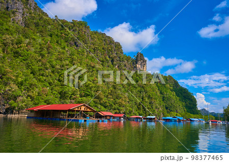 A floating fish farm on the island of Langkawi in Malaysia. 98377465