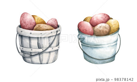 Set of Colorful easter eggs. Happy Easter. Watercolor illustration. 98378142