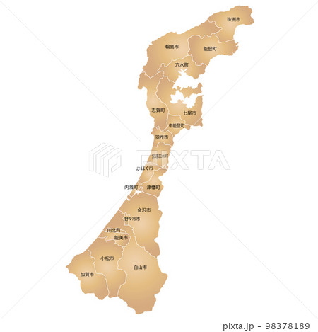 石川県と市町村地図 98378189
