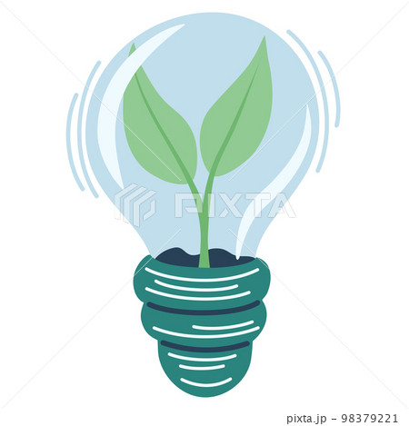 Plant inside Light bulb. Green energy. Concept of Green energy and environmentally friendly sources. Editable stroke. Vector illustration isolated on the white background. Plant inside Light bulb. Green energy. Concept of Green energy and environmentally friendly sources. Editable stroke. Vector illustration isolated on the white background. 98379221