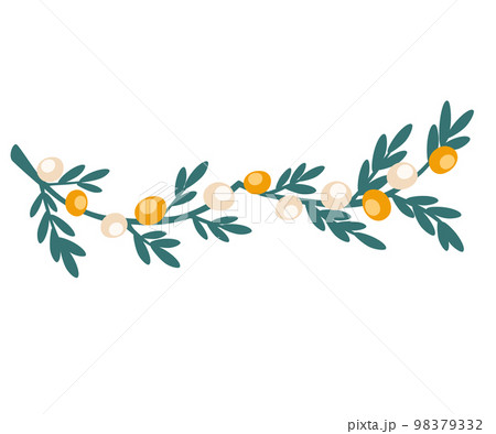 Christmas wreath. Decor for New Year Christmas and holiday. Wreath with holly berries, mistletoe, pine and fir branches, cones, rowan berries. Hand drawn illustration isolated on the white background 98379332