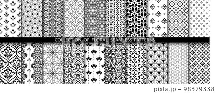 Geometric floral set of seamless patterns. Geometric floral set of seamless patterns. 98379338
