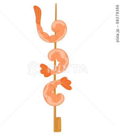 Shrimp on a stick. Asian fast food. Perfect for restaurant cafe and print menus. Vector hand draw cartoon illustration. Shrimp on a stick. Asian fast food. Perfect for restaurant cafe and print menus. Vector hand draw cartoon illustration. 98379366
