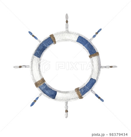Watercolor painting of Boat steering wheel from wood. Watercolor painting of Boat steering wheel from wood. 98379434