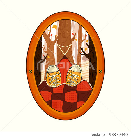 Camping Adventure badge design with forest and a human chilling in the hammock . Travel logo graphics. Stock vector retro label isolated on white background Camping Adventure badge design with forest and a human chilling in the hammock . Travel logo graphics. Stock vector retro label isolated on white background 98379440