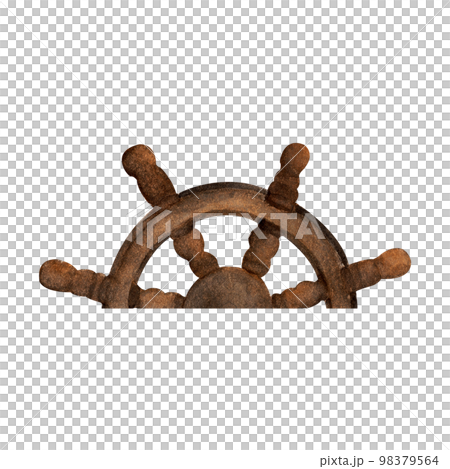 Watercolor painting of Boat steering wheel from wood.  98379564