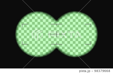 Binocular viewfinder template with green chromakey background and scale. Army, hunting or sniper optical tool for magnifying, discovering, searching, following, investigation 98379668