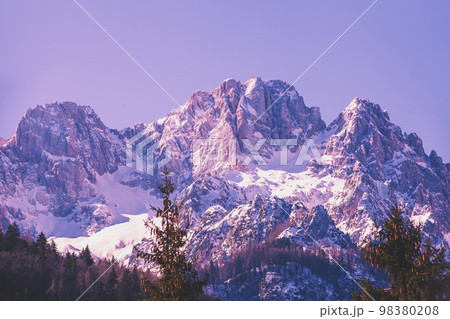 View of Alps in Kranjska Gora at sunrise. Triglav national park. Slovenia, Europe 98380208
