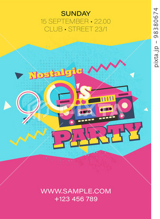 Party time The 90s style label. Vector illustration retro background Party time The 90s style label. Vector illustration retro background 98380674