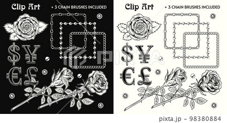 Clip art with roses, chains, money symbols Clip art with roses, chains, money symbols 98380884