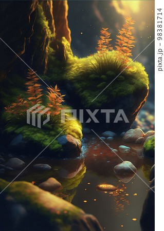 幻想的な異世界の川の風景 98381714