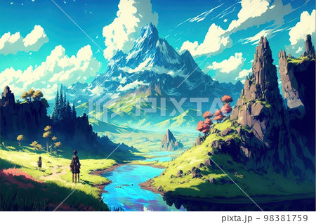 壮大な春の大自然の風景のイラスト素材 [98381759] - PIXTA