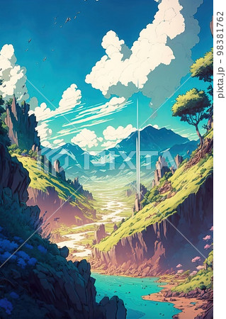 壮大な春の大自然の風景のイラスト素材 [98381762] - PIXTA