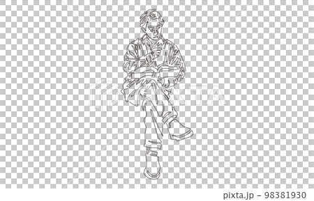 雙腿交叉線條藝術閱讀的人 98381930