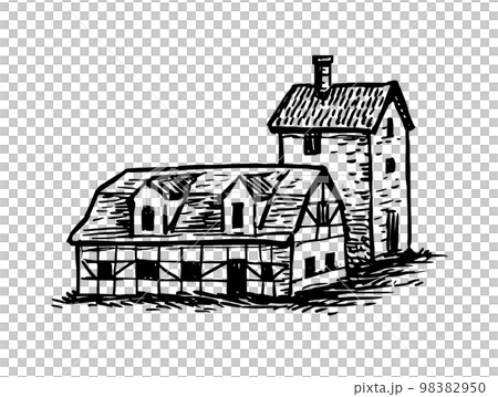 Old houses ink sketch. 98382950