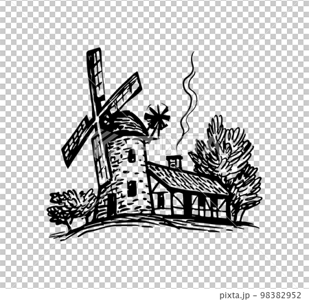 Old tower mill ink sketch. 98382952