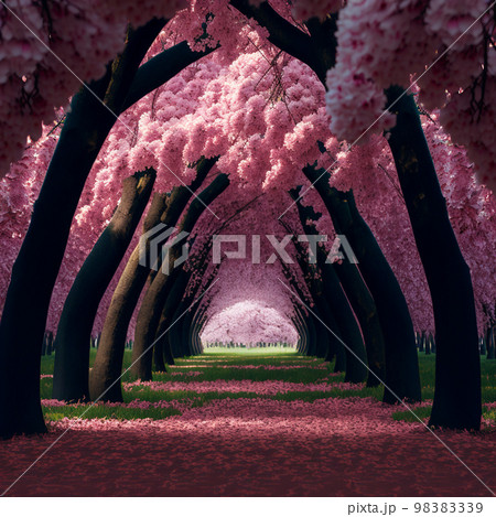 桜並木のトンネル　春の風景 98383339