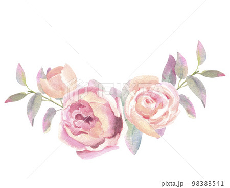 Blush Peach Watercolor Floral Arrangement roses and eucalyptus branches, isolated on white background. For the design and decoration of wedding and greeting printing. Blush Peach Watercolor Floral Arrangement roses and eucalyptus branches, isolated on white background. For the design and decoration of wedding and greeting printing. 98383541