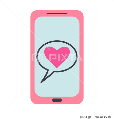 Mobile phone with heart on the screen. Sending love message concept. Vector flat illustration. 98383546