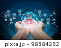 hand holding with virtual screen padlock and cloud computing 98384262