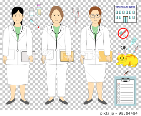 一組帶有年輕女獸醫、醫生的圖標 98384484