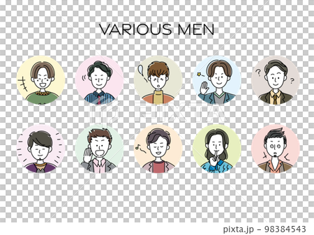 様々な表情をした男性のアバター、シンプルなアイコンセット 98384543