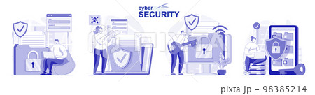 Cyber security isolated set in flat design. People using safety account access, online protection, collection of scenes. Vector illustration for blogging, website, mobile app, promotional materials. Cyber security isolated set in flat design. People using safety account access, online protection, collection of scenes. Vector illustration for blogging, website, mobile app, promotional materials. 98385214