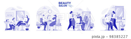 Beauty salon isolated set in flat design. People get manicure, pedicure, makeup, hairdresser works collection of scenes. Vector illustration for blogging, website, mobile app, promotional materials. Beauty salon isolated set in flat design. People get manicure, pedicure, makeup, hairdresser works collection of scenes. Vector illustration for blogging, website, mobile app, promotional materials. 98385227