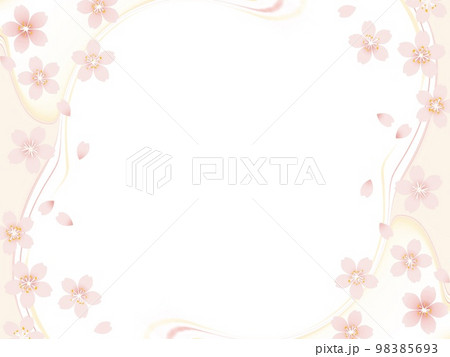 優しい春色の流線に桜の花が綺麗なフレーム背景イラスト 98385693