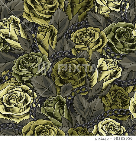 Camouflage pattern with roses, stainless chains Camouflage pattern with roses, stainless chains 98385956