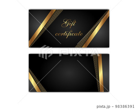 Gift certificate templates isolated. Vector graphic black voucher layouts with shiny golden decor elements. Illustration of gift coupon with luxury background 98386391