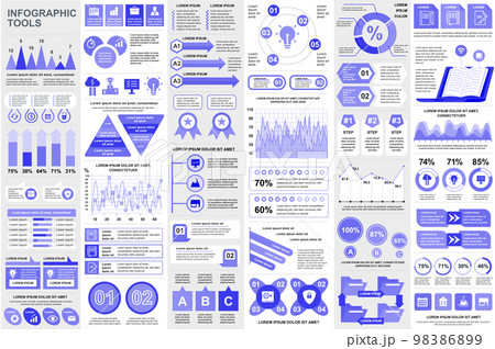 Bundle infographic elements data visualization vector design template. Mega set. Can be used for steps, business processes, workflow, diagram, flowchart concept, timeline, icons, info graphics. 98386899